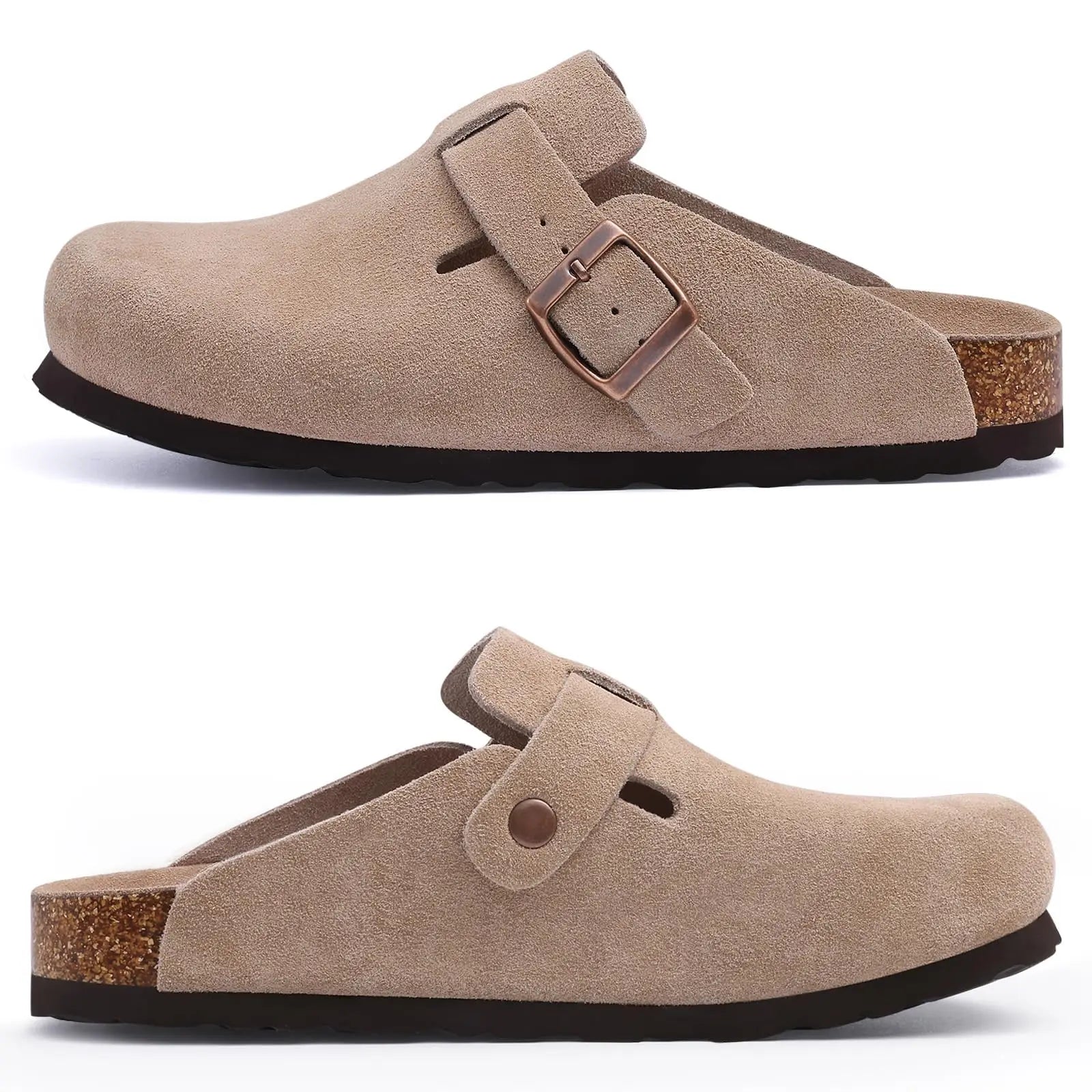 Fashion Clogs Slippers for Women Classic Suede Men Mules Cork Footbed Leather Potato Shoes with Arch Support Beach Slide