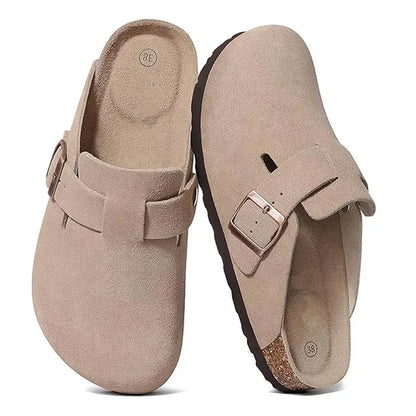 Fashion Clogs Slippers for Women Classic Suede Men Mules Cork Footbed Leather Potato Shoes with Arch Support Beach Slide